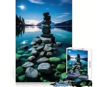 Stone Cairn by The Lake 1000 Pieces Jigsaw Puzzles for Adults Recall Upgrade Stress Relief Tight Cut Santa Wish Pick 38x26cm