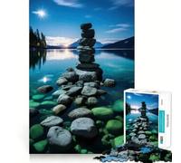 Stone Cairn by The Lake 1000 Pieces Jigsaw Puzzles for Adults Recall Upgrade Stress Relief Tight Cut Santa Wish Pick 38x26cm