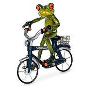 Stone Cast Frog with Red Bicycle 18 x 16 cm