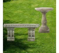 Stone Cast Garden Bench & LaLa Design Birdbath