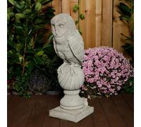 Stone Cast Owl On Post Garden Bird Statues
