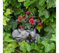 Stone Cast Pot With Rabbits For Flowers Or Plants