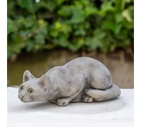 DGS STATUES - Stone Cast, Playful Prowling Cat, Off White, Hand Finished, Statue, Sculpture