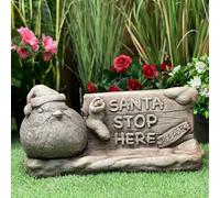Stone Cast 'santa Stop Here' Garden Ornament/lawn Sign