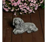 Stone Cast Small Laying King Charles Spaniel Dog Statue Ornament