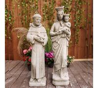 Stone Cast statues of Mary with Child and St Francis
