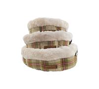 HugglePets Supersoft 50cm Check Stone Donut Bed for Dogs | Ultra Soft Oval Plush Dog Bed | Non-Slip Base for Home Dog Comfort Relaxing | Machine Washable Dog Bed | Small Medium Large Dogs