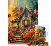 Stone Cottage with Tulips 1000 Pieces Jigsaws Adults Puzzles Gifts Reason Skill Toy Stress Release Exact Cut Santa Wish List 50x75cm