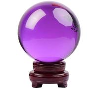 Stone Crystal Ball with Wood Stand Divination Sphere for Home Office Decor Semi Precious Ball, Amethyst Hand-Made for Decoration,80mm
