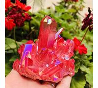 Stone Crystal Quartz Flame Aura Quartz Crystal Cluster ore Gift(Red,150-200g)