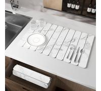 Stone Dish Drying Mat for Kitchen Counter, Quick Dry Stone Mat Kitchen for Dishes Bottles Cups, Large Foldable Diatomaceous Earth Dish Drying Mats Match Any Countertop, White-1