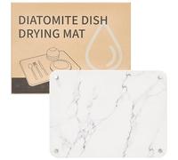 Stone Dish Drying Mat for Kitchen Counter, Quick Drying Diatomaceous Earth Dish Drying Mat with 4 Metal Feet for Kitchen Sink, Size 40x30cm, White Marble Style