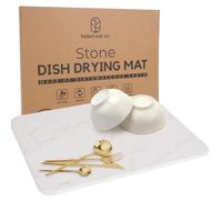 Stone Drying Mat for Kitchen Counter - Anti-Slip Dorai Dish Pad w/ Sandpaper - Heat Resistant Diatomaceous Earth Dish Drying Mat - Easy to Clean Dish Drying Stone Mat - Marble Kitchen Accessories