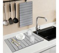 Stone Drying Mat Kitchen Counter Large Grey Foldable Diatomaceous Earth Dish Drying Mat for Dishes Bottles Utensils Cups Countertop Quick Dry Bath Matt Kitchen Home Decor Accessories 60x40 cm