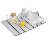 Stone Drying Mat Kitchen Stone Dish Drying Mat Nonslip Foldable Diatomaceous Earth Mats Fast Dry Super Absorbent Drainer Pad for Dishes Flatware, Matches Any Countertop (Grey, 15.75 x 11.81 inch)
