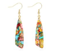 Stone Earrings for Women, Trendy Fishhook Knife Shape Dangle Drop Earrings Boho Chic Natural Stone Jewelry for Women Fashion Jewelry Bohemian Fish hook Accessories Gift(Multicolored Gold)