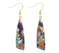Stone Earrings for Women, Trendy Fishhook Knife Shape Dangle Drop Earrings Boho Chic Natural Stone Jewelry for Women Fashion Jewelry Bohemian Fish hook Accessories Gift(Purple Gold)