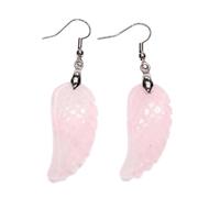 Stone Earrings- Natural Stone White Howlite Quartz Angel Wing Dangle Hook Earrings For Women Party Wedding Jewelry,rose quartz,One size