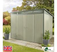Stone Garden 10X8Ft Large Steel Shed In Green, 12,800L Capacity, Double Doors, Shelves, Tool Hangers, Lock & Ventilation