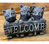 STONE GARDEN 3 CUTE KITTEN CAT WELCOME SIGN ORNAMENT