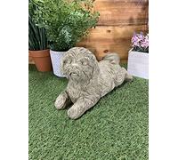 STONE GARDEN DETAILED HAPPY LAYING SHIH TZU DOG GIFT STATUE ORNAMENT