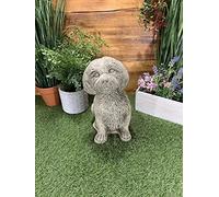 STONE GARDEN DETAILED LARGE SITTING SHIH TZU DOG GIFT STATUE ORNAMENT