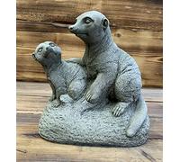 STONE GARDEN MOTHER AND BABY MEERKAT FAMILY STATUE ORNAMENT
