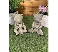 STONE GARDEN PAIR OF CUTE TEDDY BEAR STATUE ORNAMENTS