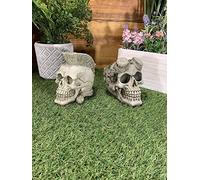 STONE GARDEN PAIR OF GOOGLES/MOHAWK SKULLS GOTHIC HUMAN HEAD ORNAMENT STATUE