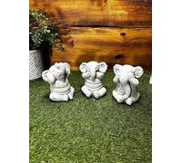 STONE GARDEN SET OF 3 WISE CHEEKY ELEPHANT SEE HEAR SPEAK NO EVIL ORNAMENT