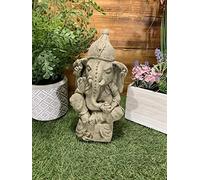 STONE GARDEN SITTING GANESH ELEPHANT GOD BUDDHA STATUE ORNAMENT