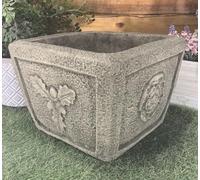 STONE GARDEN STONE ACORN ROSE SQUARE PLANT POT PLANTER ORNAMENT
