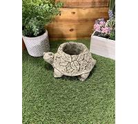 STONE GARDEN TORTOISE LEAF DETAIL PLANTER PLANT POT CONCRETE ORNAMENT