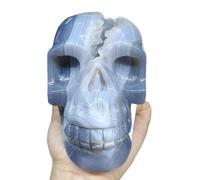 Stone Geode Agate Ore, Hand-Carved Skull, Quartz Crystal Home Decoration(Size:500-550g)