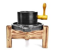 Stone Grain Mill Grinder - Manual Flour Mill with Stable Wood Base & Stainless Steel Core,Home Kitchen Tool,for Dry/Wet Grinding of Soybeans,Rice,Nuts & Spices(20cm/7.9in)
