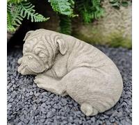 Stone Grey Lying Pug Sculpture Outdoor Garden Ornament Antique Patina Dog Statue Frostproof Weatherproof Animal Figurine