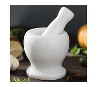 Stone Grinder Bowl Mortar and Pestle Set Polished Natural Marble Pill Crusher, Spice Grinder, Herb Bowl, Pesto Powde Small Size 3.7in(White)