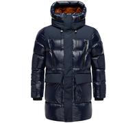 STONE HARBOUR Nelioon Men's Winter Jacket Long Warm Quilted Jacket in Shiny Look with Chest Pockets, Magnetic Fasteners and Hood Nelioon XX S-3XL, navy, XXL
