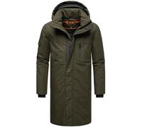 STONE HARBOUR Xandroo XX Men's Warm Winter Coat Long with Removable Hood and Magnetic Cover Strip S-3XL, olive, XL