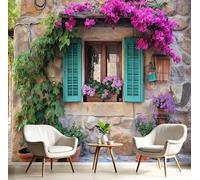 Stone House Potted Plants Wallpaper Wall Mural, 3D Effect Textured Garden Landscape Photo Wallpapers, 400x280cm (WxH) Silk Cloth Light Brown Large Mural Art Wall Covering, for Living Room Bedroom