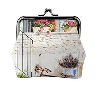 Stone House with Bike Full Double-Sided Printed Pattern Women's and Girls' Fashionable Leather Kiss Lock Coin Purse Card Bag