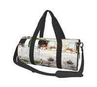 Stone House with Bike Travel Duffel Bag for Women Men,Print Polyester Tote Round Luggage Bag with Shoulder Strap