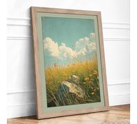 Stone in Golden Fields Vintage Framed Wall Art Print A4 (29.7×21cm) Oak, Wall Decor for Living Room, Bedroom, Office & Home, Ready to Hang, Art Gift