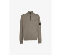 Stone Island Mens Dove Grey Logo-badge Half-zip Cotton and Linen-blend Knitted Jumper M