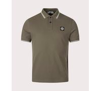 STONE ISLAND Mens Slim Fit Striped Collar Polo Shirt - Colour: V0054 Military Green - Size: Large