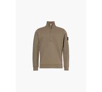 Stone Island Mens Walnut Brand-badge Half-zip Cotton-jersey Sweatshirt Xl
