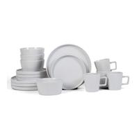 Stone Lain Celina Modern Stoneware 16-Piece Dinnerware Set, Plates and Bowls Set, White Glossy, Dish Set Service for 4