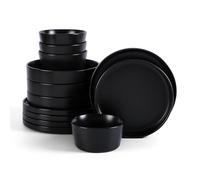 Stone Lain Celina Stoneware 12-Piece Dinnerware Set, Cereal and Pasta Bowls, Black, Coupe