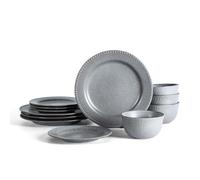 Stone Lain Comet 12-Piece Dinnerware Set Stoneware, Plates and Bowls Set, Dishwasher and Microwave Safe, Dish Set for 4, Grey