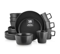 Stone Lain Coupe Dinnerware Set,16 Piece, Service for 4, Black Matte